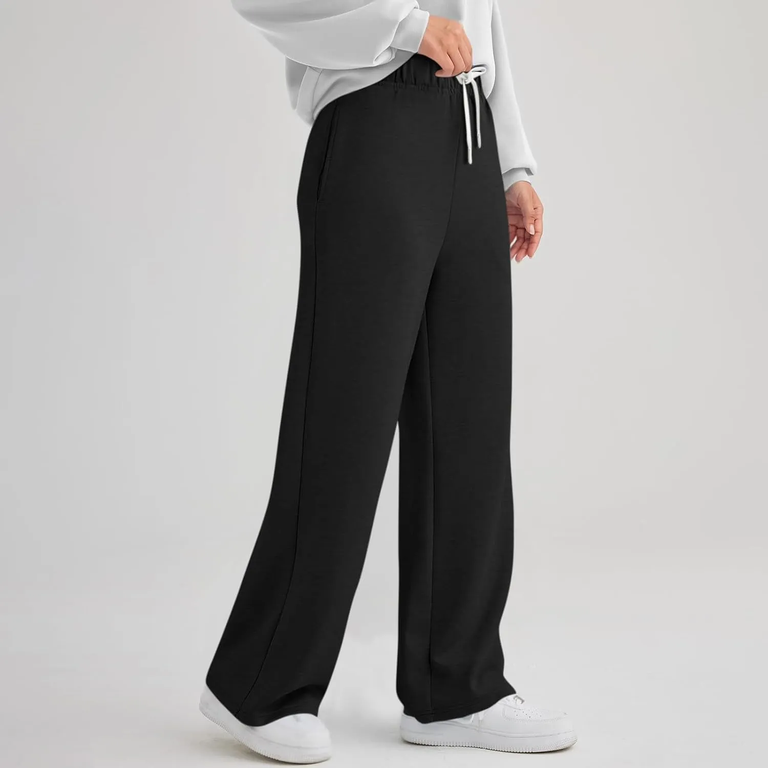 Womens Wide Leg Pants Elastic Waist Baggy Sweatpants High Waisted Lounge Pants Straight Leg Yoga Pants with Pockets