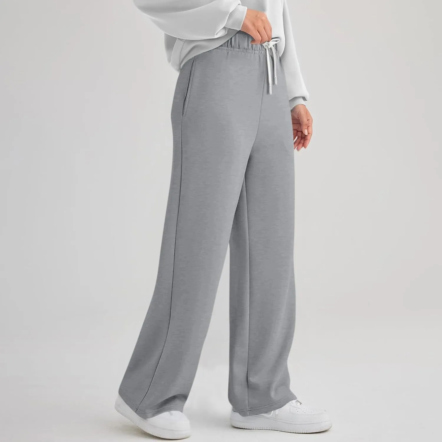 Womens Wide Leg Pants Elastic Waist Baggy Sweatpants High Waisted Lounge Pants Straight Leg Yoga Pants with Pockets