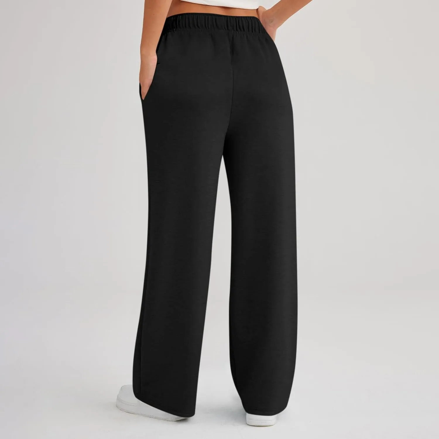 Womens Wide Leg Pants Elastic Waist Baggy Sweatpants High Waisted Lounge Pants Straight Leg Yoga Pants with Pockets
