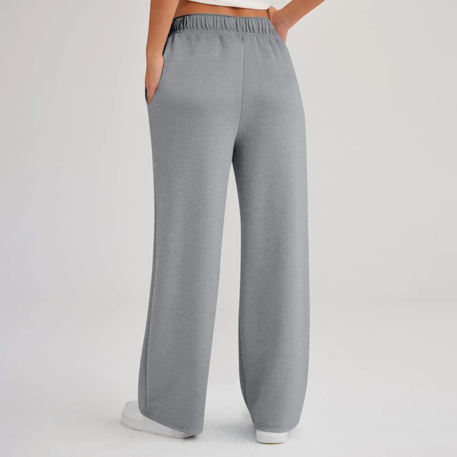 Womens Wide Leg Pants Elastic Waist Baggy Sweatpants High Waisted Lounge Pants Straight Leg Yoga Pants with Pockets
