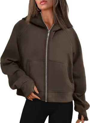 Womens Zip Up Cropped Hoodies Fleece Full Zipper Sweatshirts Pullover Winter Clothes Sweater Heavy Jackets for