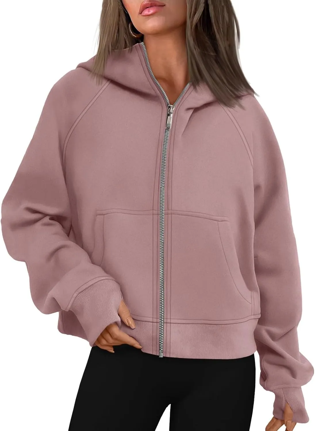 Womens Zip Up Cropped Hoodies Fleece Full Zipper Sweatshirts Pullover Winter Clothes Sweater Heavy Jackets for