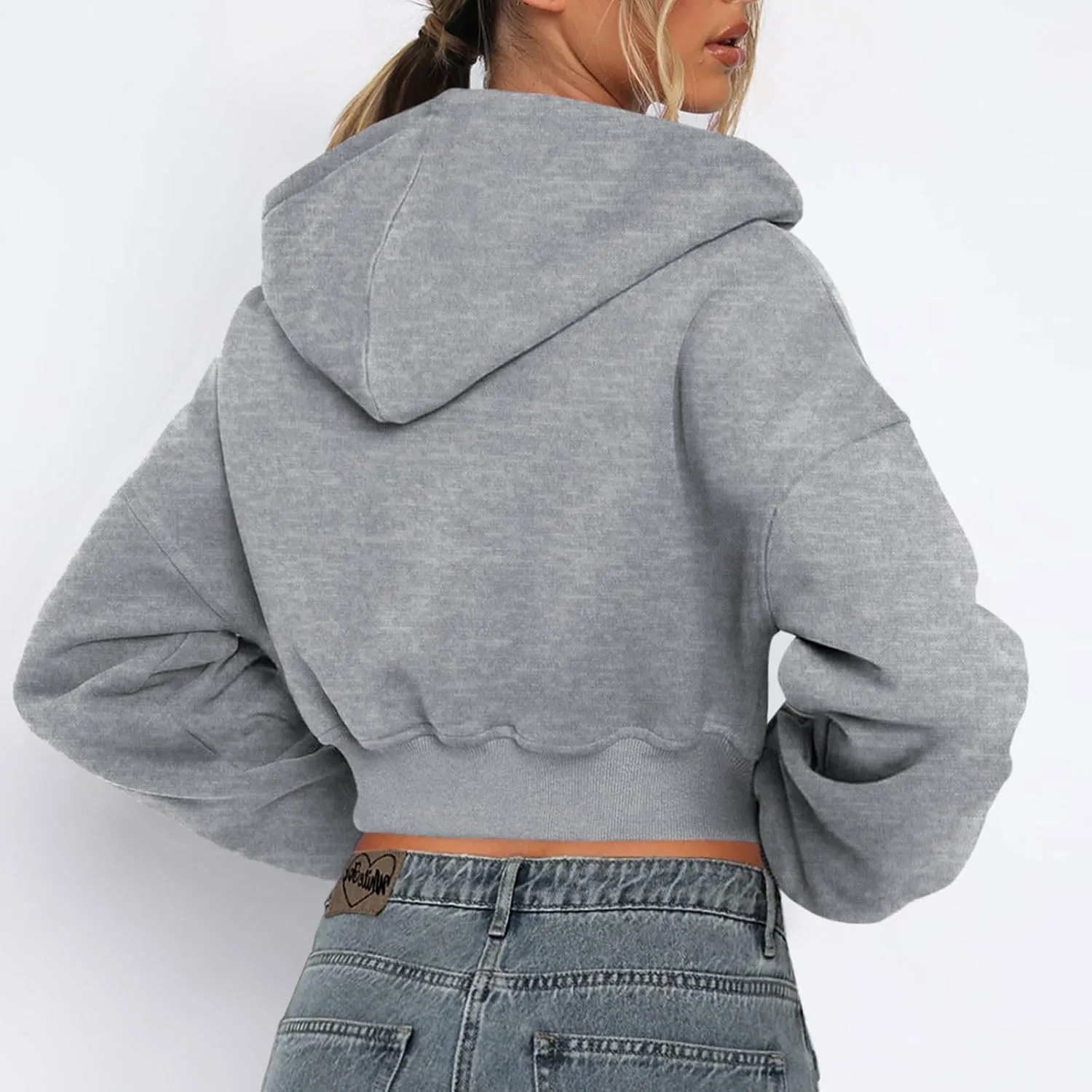 Women's Zip Up Cropped Hoodies Fleece Lined Hooded Sweatshirt Long Sleeve Sweatshirts Workout Short Sweater Comfy Top