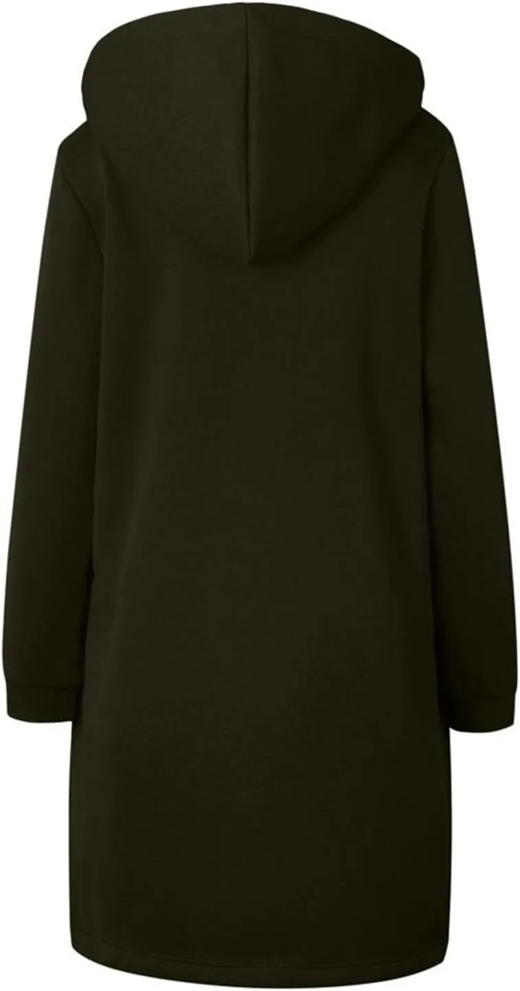 Women's Zip Up Hooded Cardigan Jacket Winter Thermal Lightweight Oversized Long Sweatshirt Work Office Casual Outwear