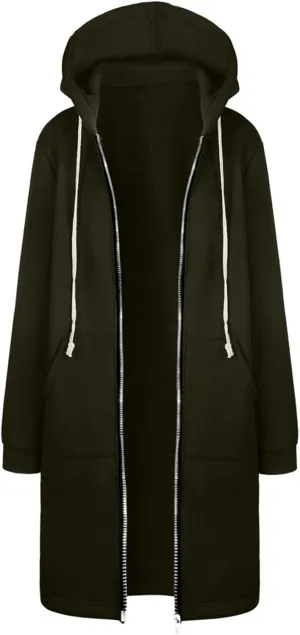 Women's Zip Up Hooded Cardigan Jacket Winter Thermal Lightweight Oversized Long Sweatshirt Work Office Casual Outwear