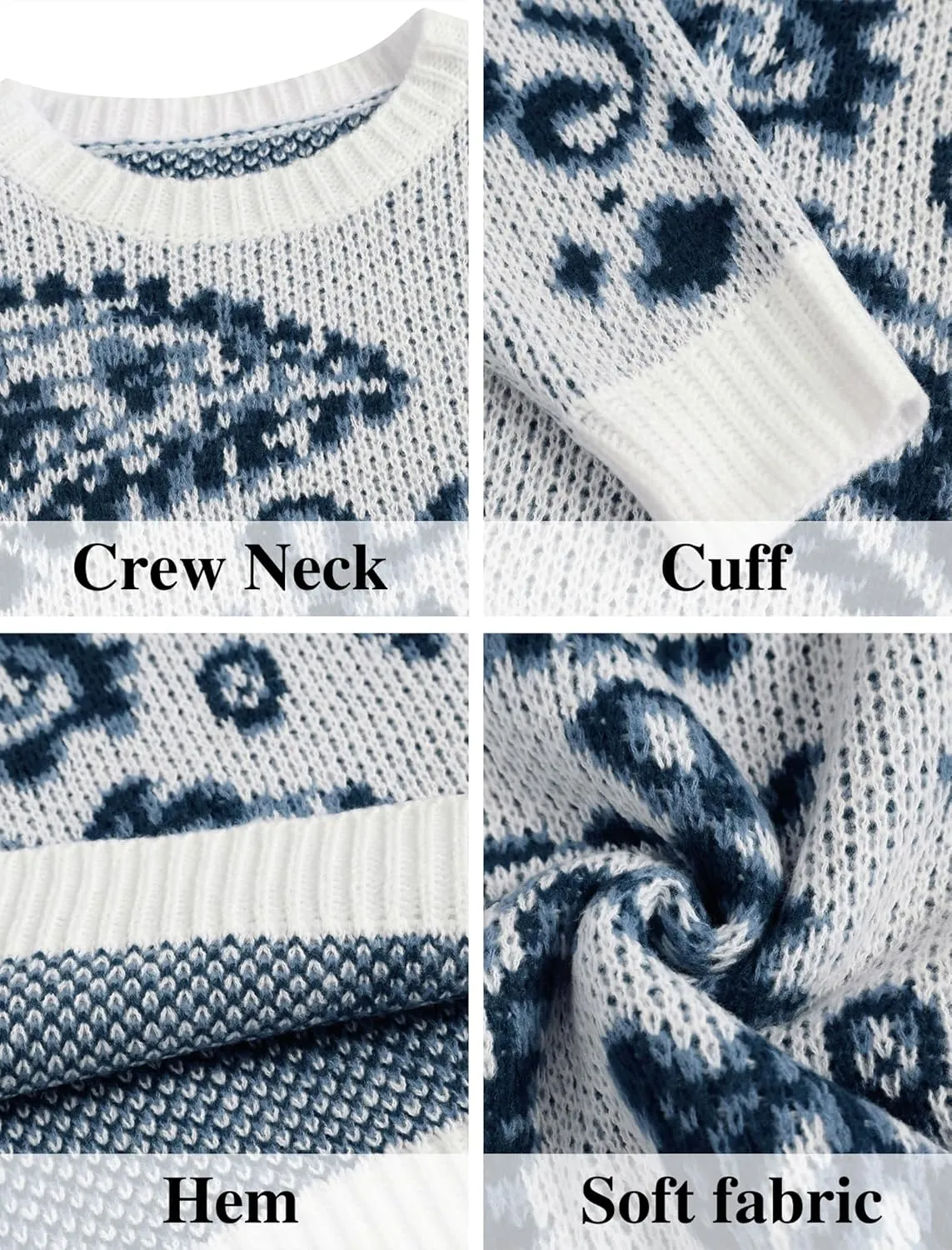 ZAFUL Womens Sweater Long Sleeve Crewneck 2024 Fashion Print Cute Oversized Chunky Knit Pullover Blouse Tops Jumpers
