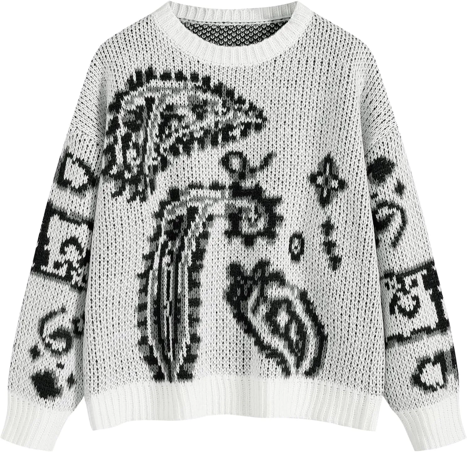 ZAFUL Womens Sweater Long Sleeve Crewneck 2024 Fashion Print Cute Oversized Chunky Knit Pullover Blouse Tops Jumpers